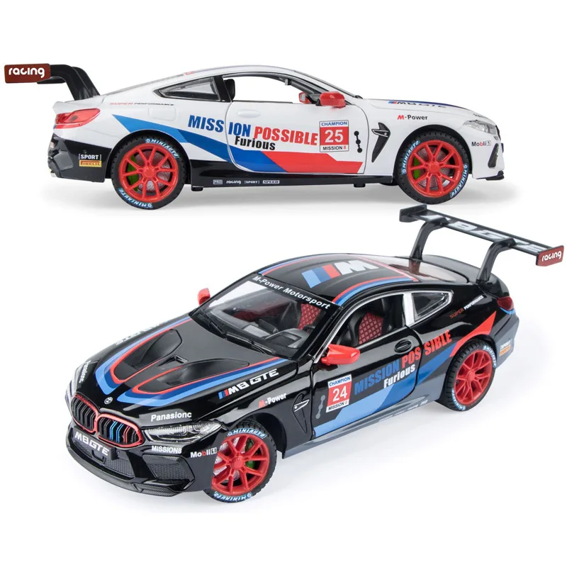 1: 24 bwm m8 liga modelo de carro alta simulação diecasts brinquedo com som e luz puxar para trás veículos decoração brinquedos para crianças presente