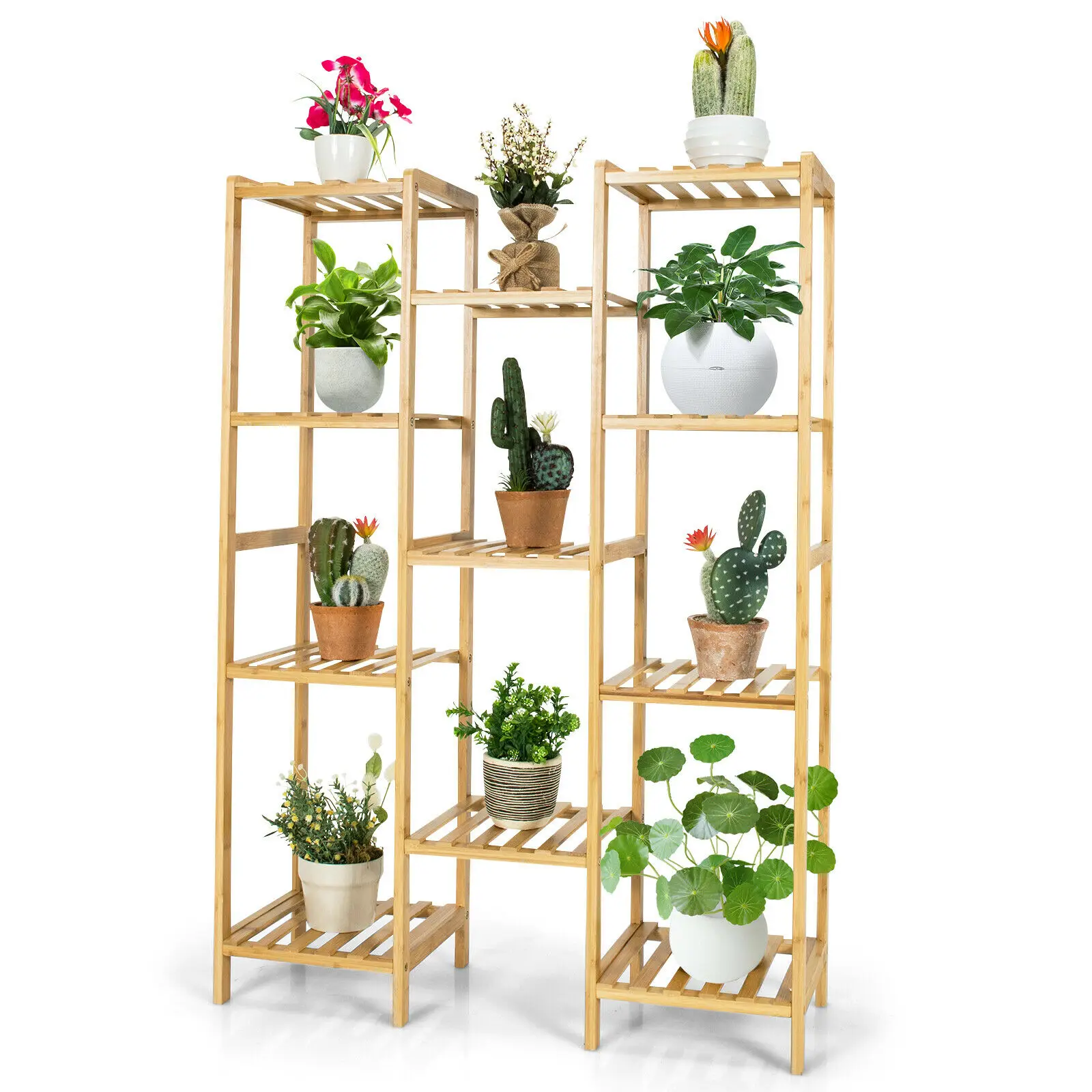 Bamboo 11-Tier Plant Stand Utility Shelf Free Standing Storage Rack Pot Holder