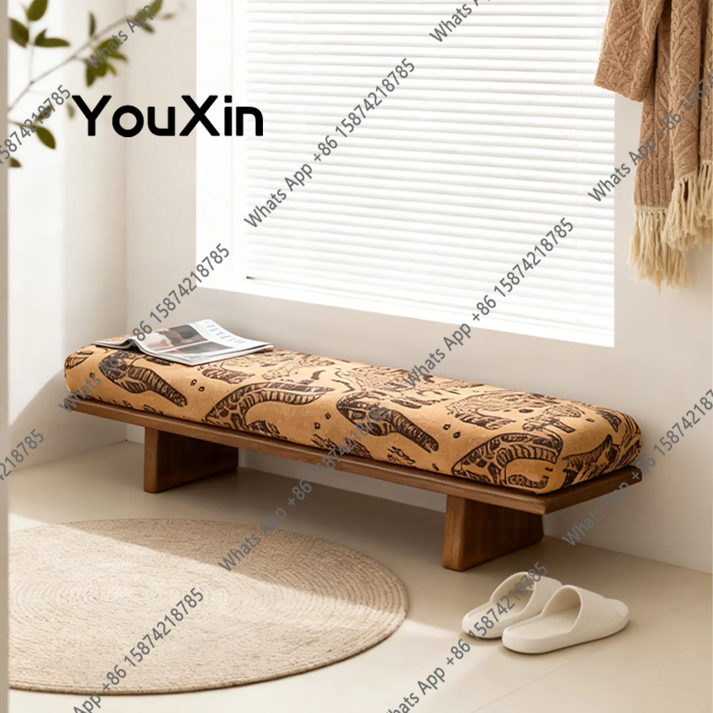 Zc New Chinese-style Solid Wood Living Room Sofa Stool Sales Office Bench Bedroom Hushan Pattern Bedside Living Room Shoe Changi