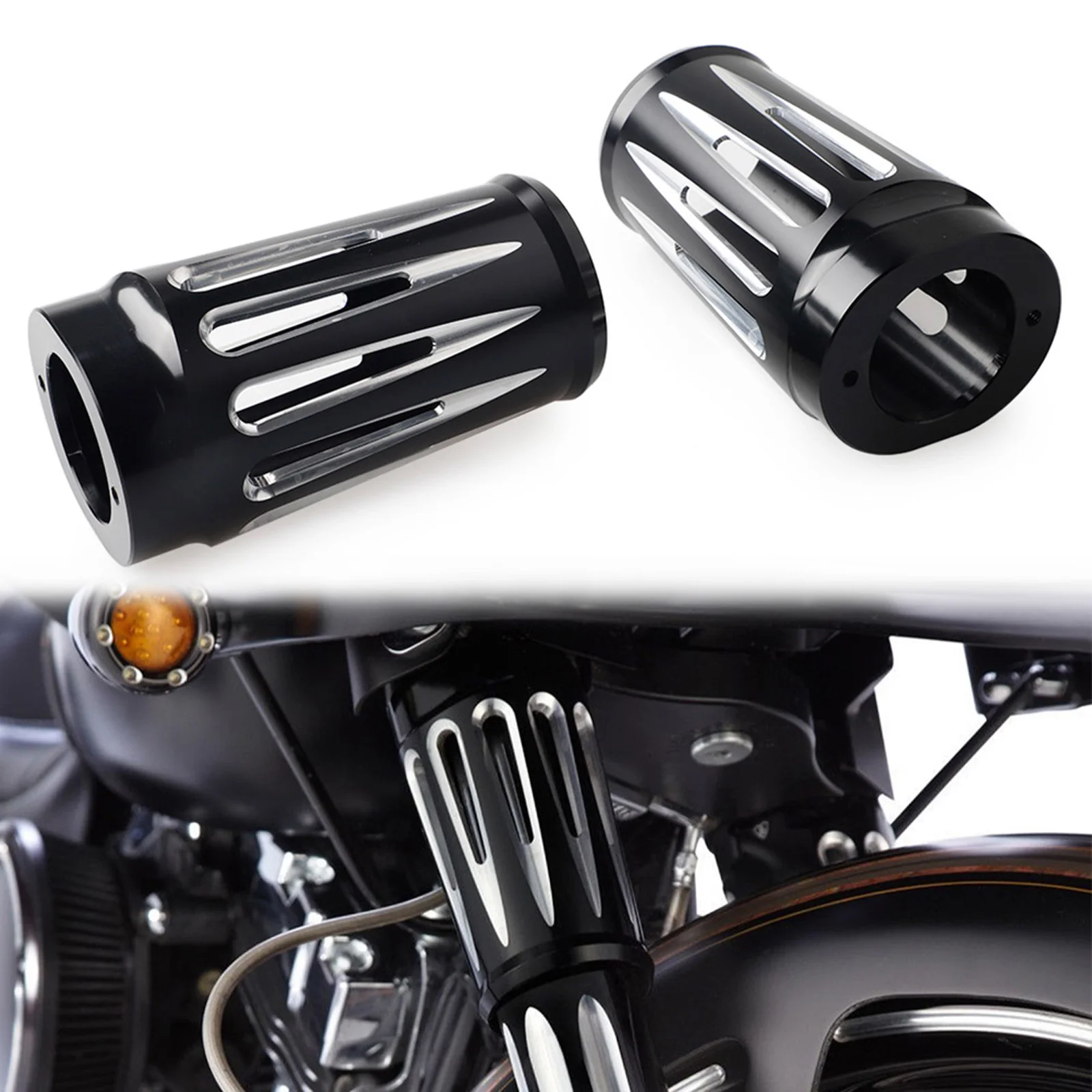 Black Chrome Front Fork Boot Slider Cover For Harley Electra Street Glide Road King FL