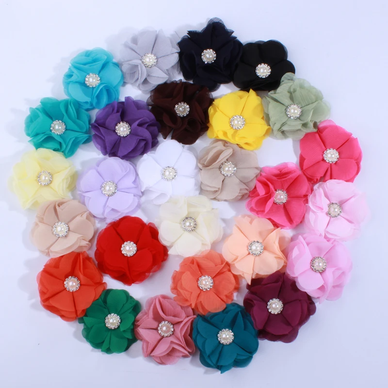 

60 шт. 2-дюймовых шифоновых цветов для повязок на голову новорожденных, шифоновые цветы в стиле шебби для заколок для волос, красивые аксессуары для волос для девочек