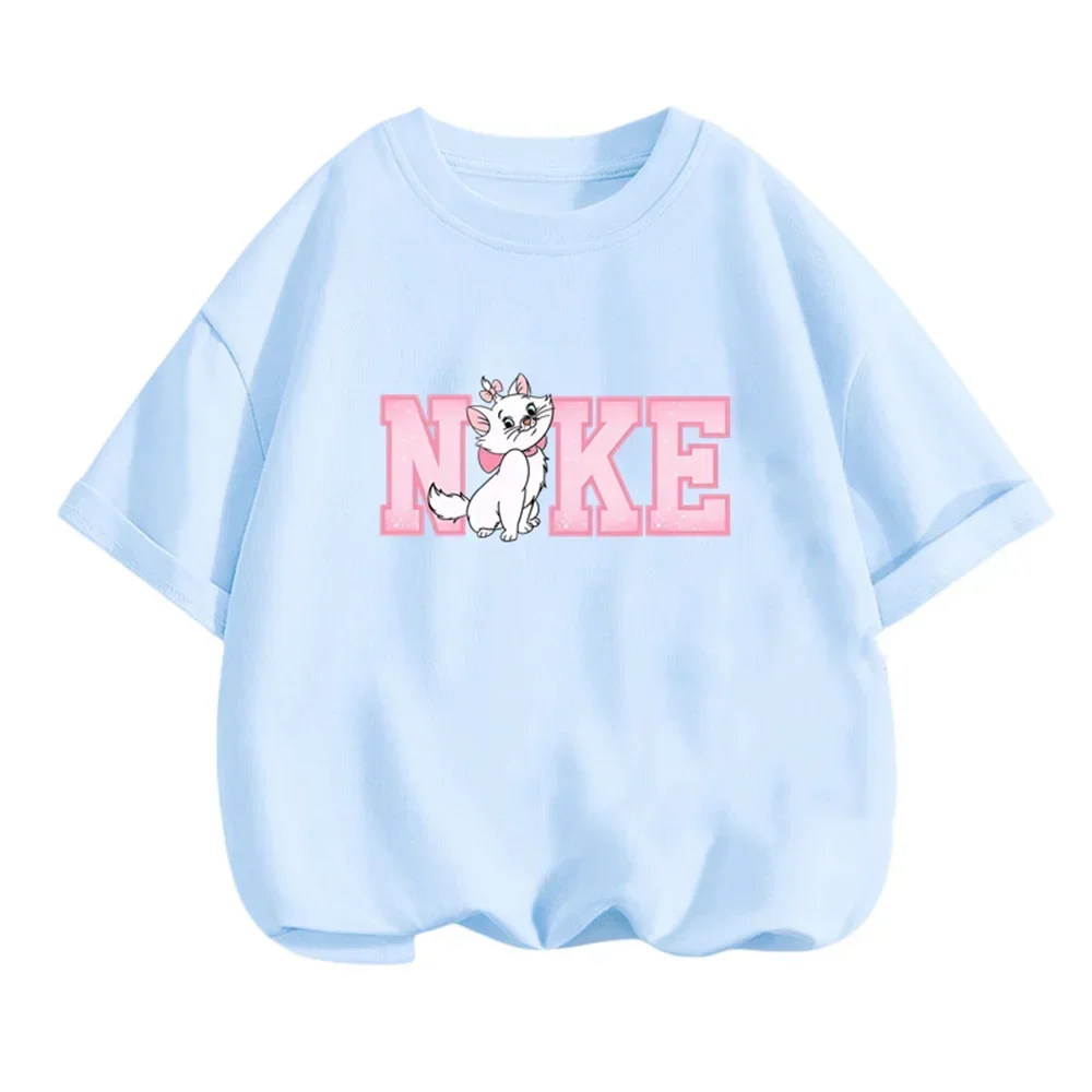 Disney Marie Cat Tshirt Summer Teen Short Sleeve Sports Tee Tops T-shirt Boy Girl Kids 3-14 Years Old Baby Yoda Tee Clothing