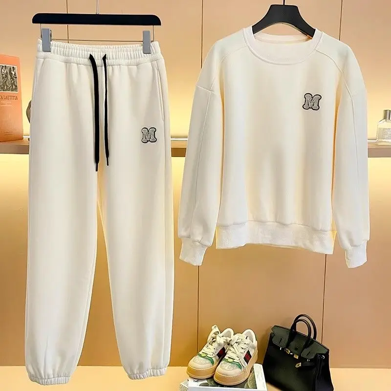 Leisure Sports Suit for Women in Autumn 2024 Fashionable Loose Round Neck Hoodie Ankle Tied Sweatpants Two-piece Set