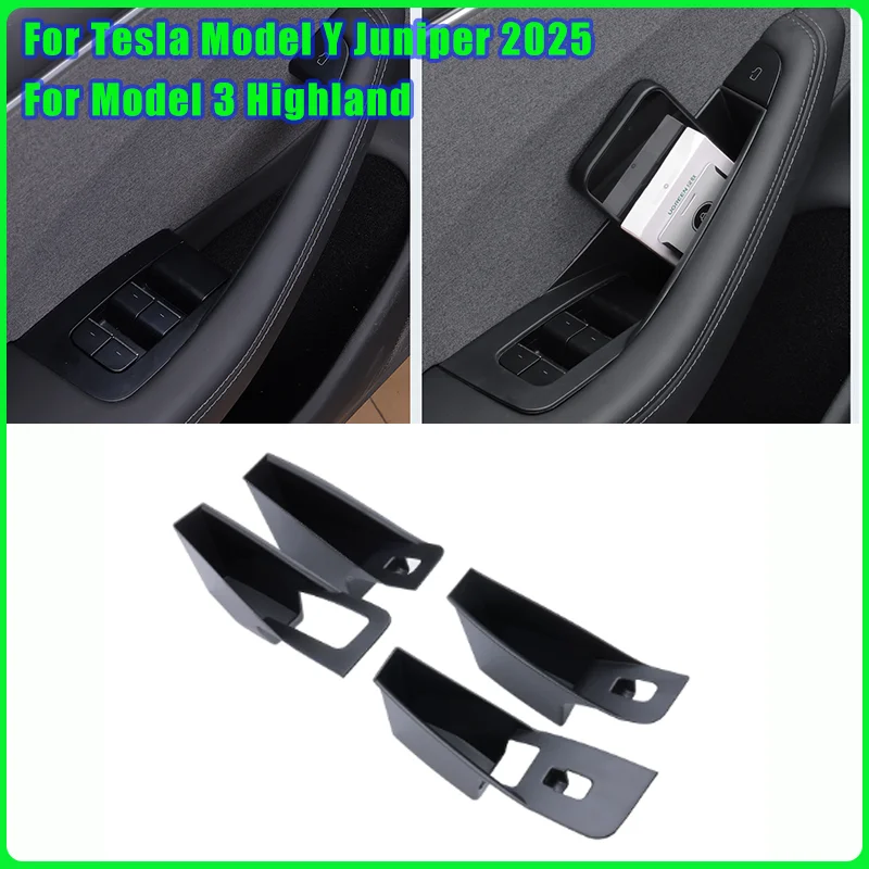 

For Tesla Model Y Juniper 2025 Model 3 Highland Door Handle Storage Box interior Accessories Inner Handle Organizer Phone Holder