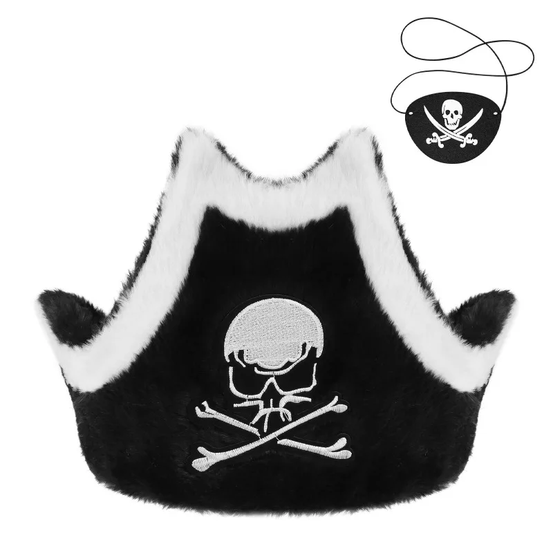 Pirate Hat Eye Patch Set Skull Crossbone Captain Cap Eyepatch Halloween Cosplay Caribbean Pirate Costume Party Props