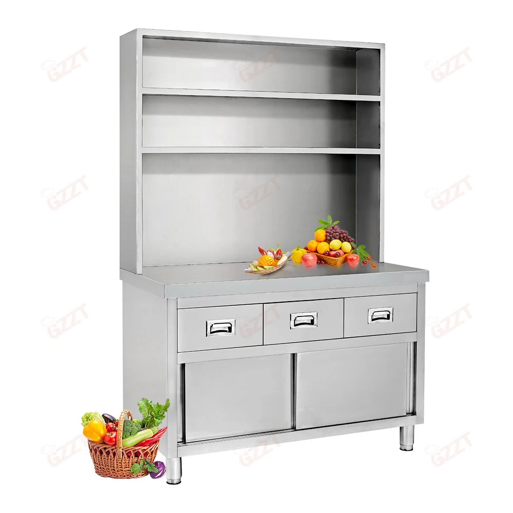

Professional Manufacturer 201 304 Stainless Steel Storage Table Cabinet 1.0mm/1.2mm Thickness Food Prep Work Table With Shelf