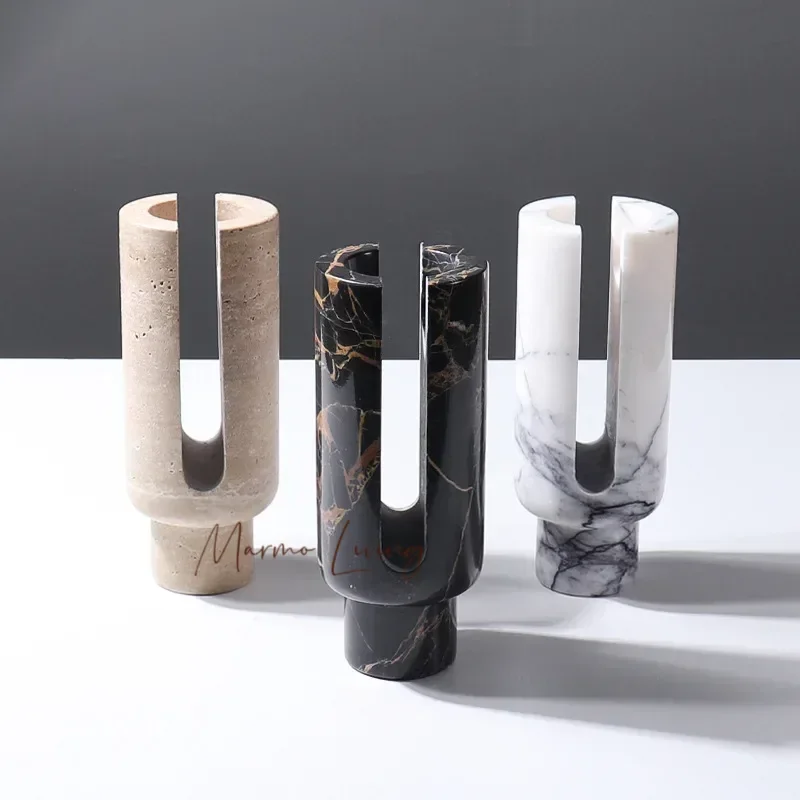 

Luxury Marble Candle Holder for Wedding Dinning Party Vintage Travertine Tealight Stand Jar Candlestick for Table Centerpie