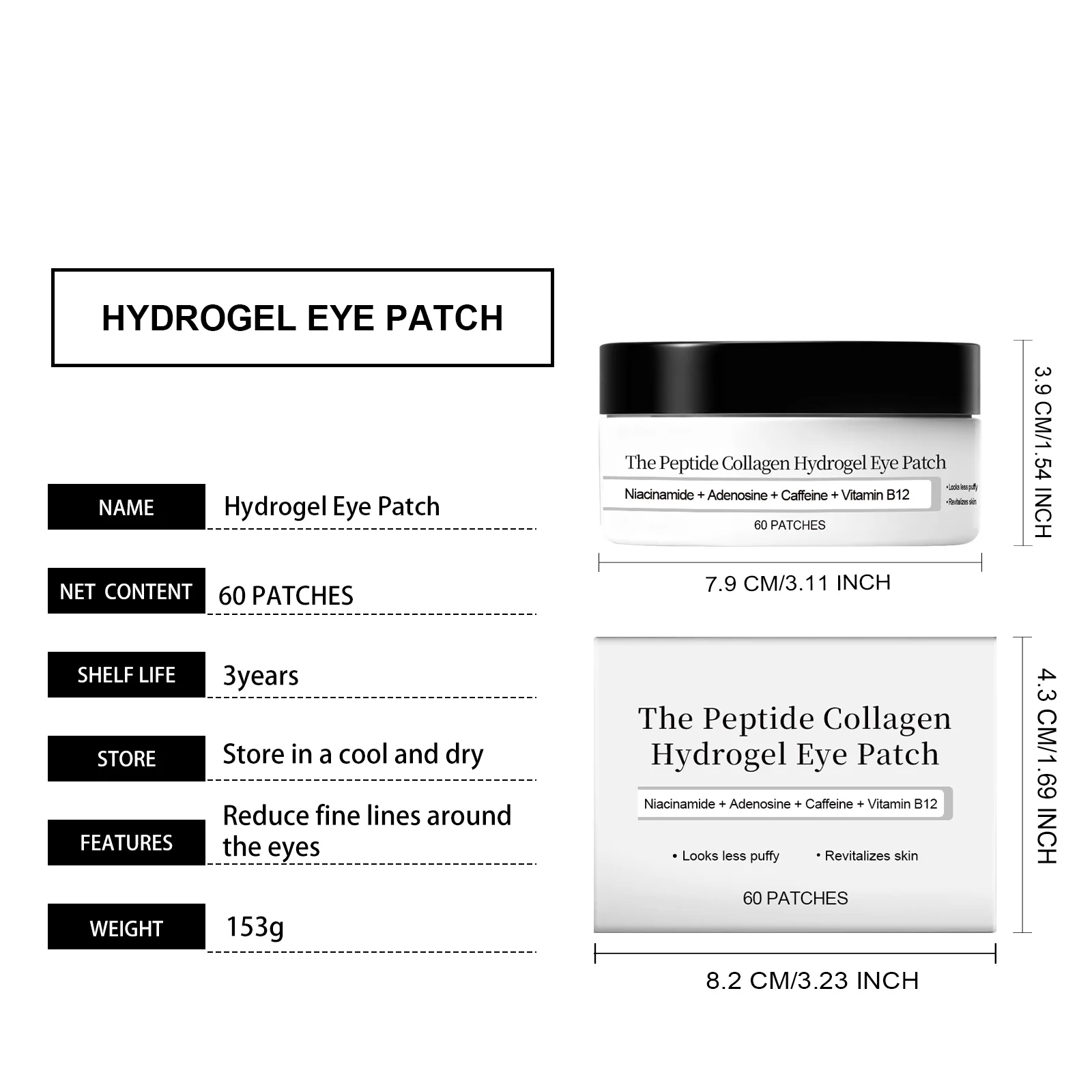 60 Stück Kollagen-Peptid-Hydrogel-Augenpads, feuchtigkeitsspendende Augenmaske, tägliche Augenpflege, kühlende Hautpflegepads, einfache Anwendung. – Detail 6