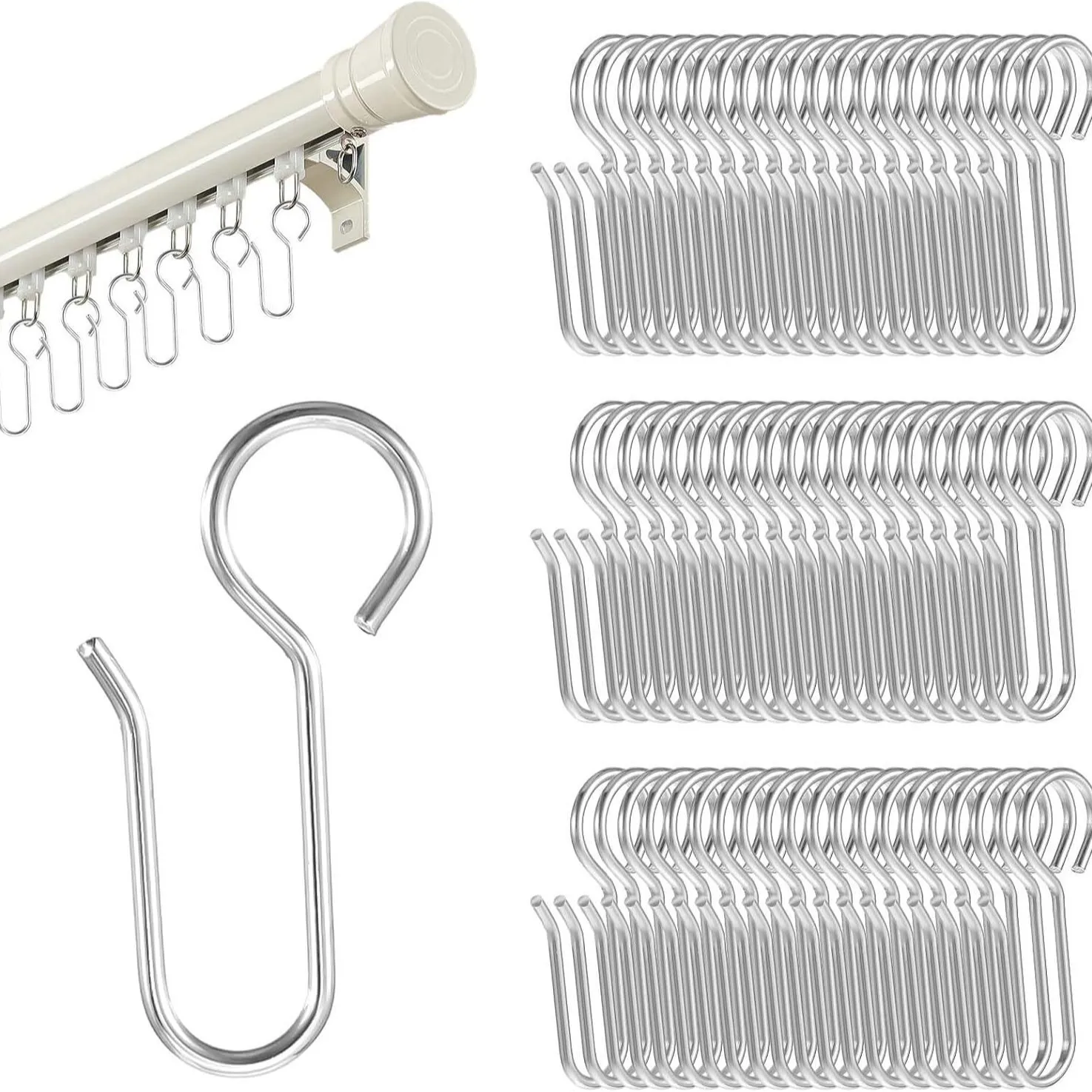 30pcs Metal Curtain Track Hooks Stainless Shower Window Curtains Hook Bath Curtains Decoration Clamp Curtain Accessories