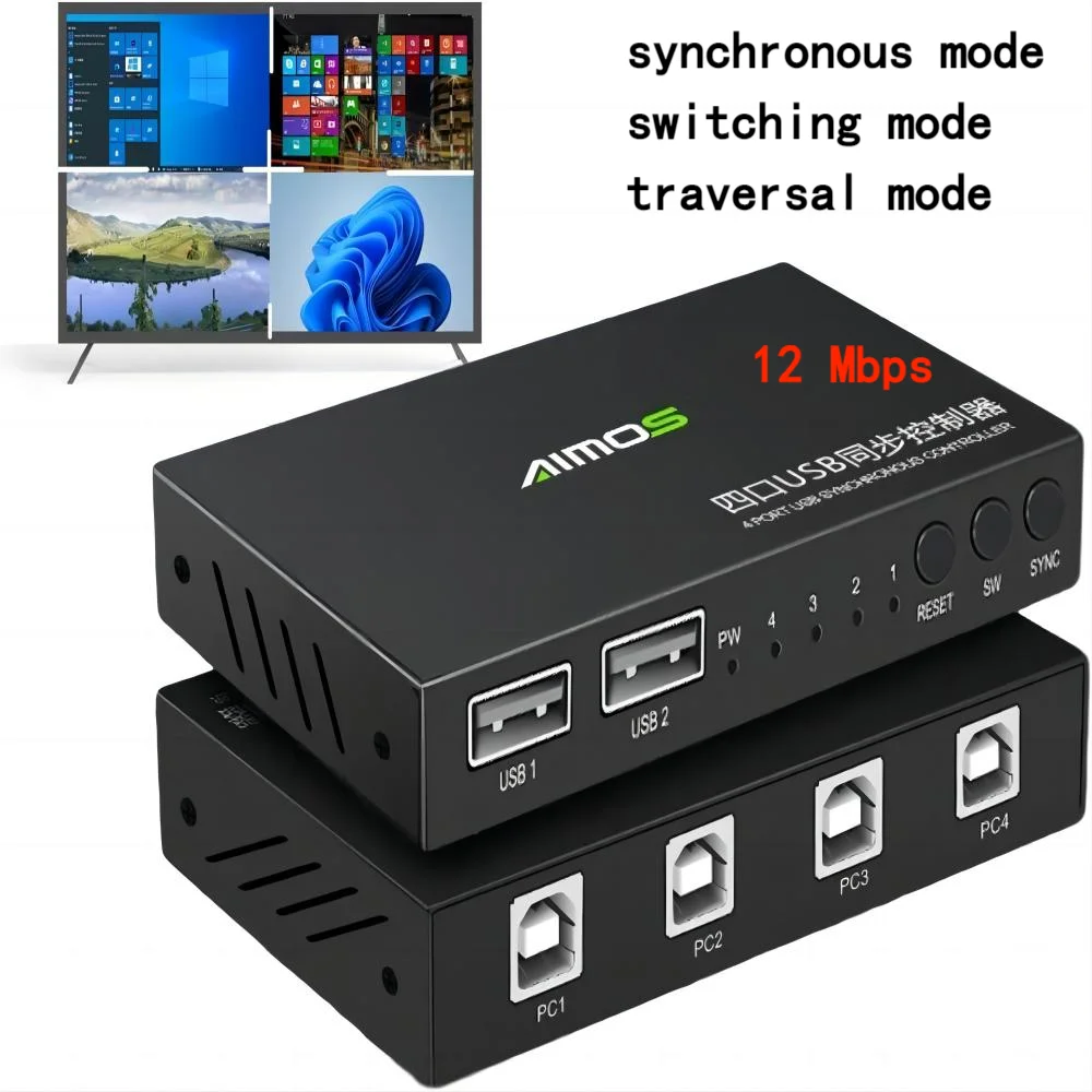 AIMOS AM-KM402 4-portowy synchronizator USB Klawiatura USB Mysz Synchroniczny kontroler Przełącznik KVM ze stopu aluminium Szeroka kompatybilność