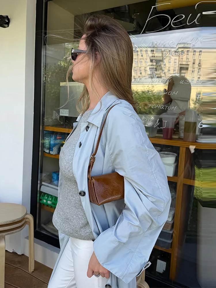 Damenjacken mit Revers, Einreihig mit Gürtel, Dünne Trenchcoats, Streetwear für Frauen, Langarm, Einfarbig, Lockerer Mantel, Neue Damen-Oberbekleidung – Detail 5