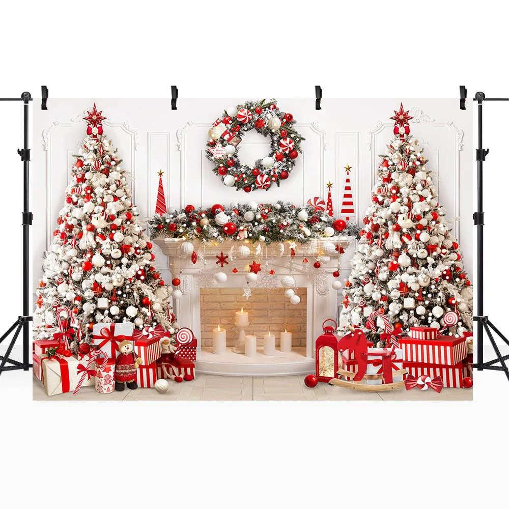 Mocsicka biała ściana boże narodzenie tło choinka kominek rekwizyty fotograficzne dla dzieci portret rodzinny zdjęcie na tle fotoksiążki