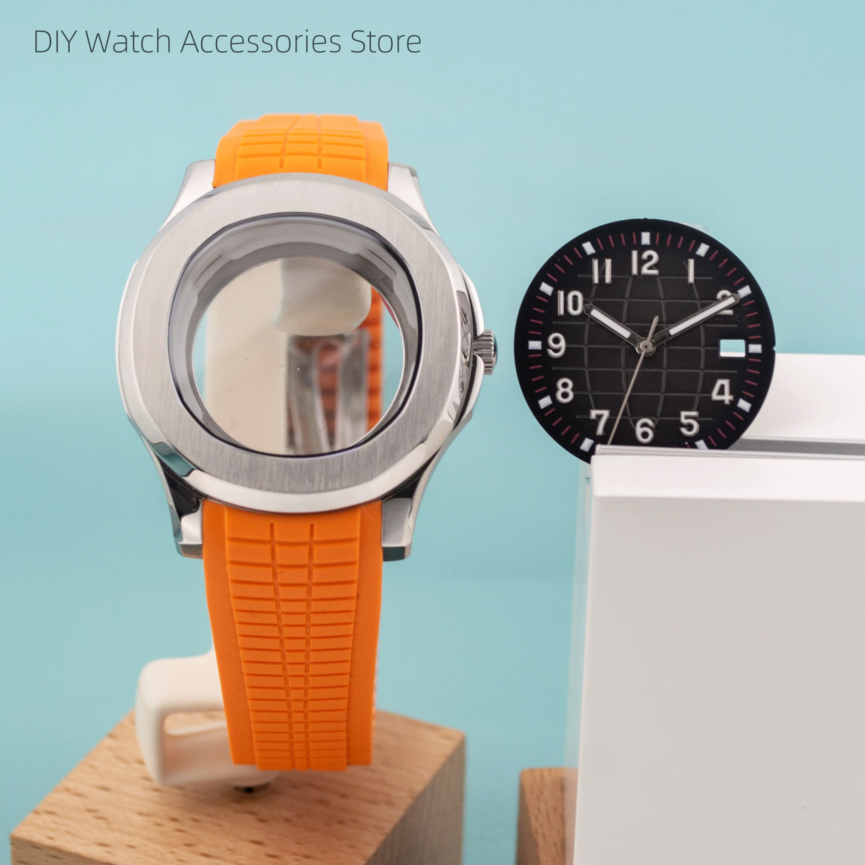 

42mm Watch NH35 Case Strap Dial Hands Rubber Strap Stainless Steel Watch Case for NH36 Movement AQUANAUT Nautilus Case