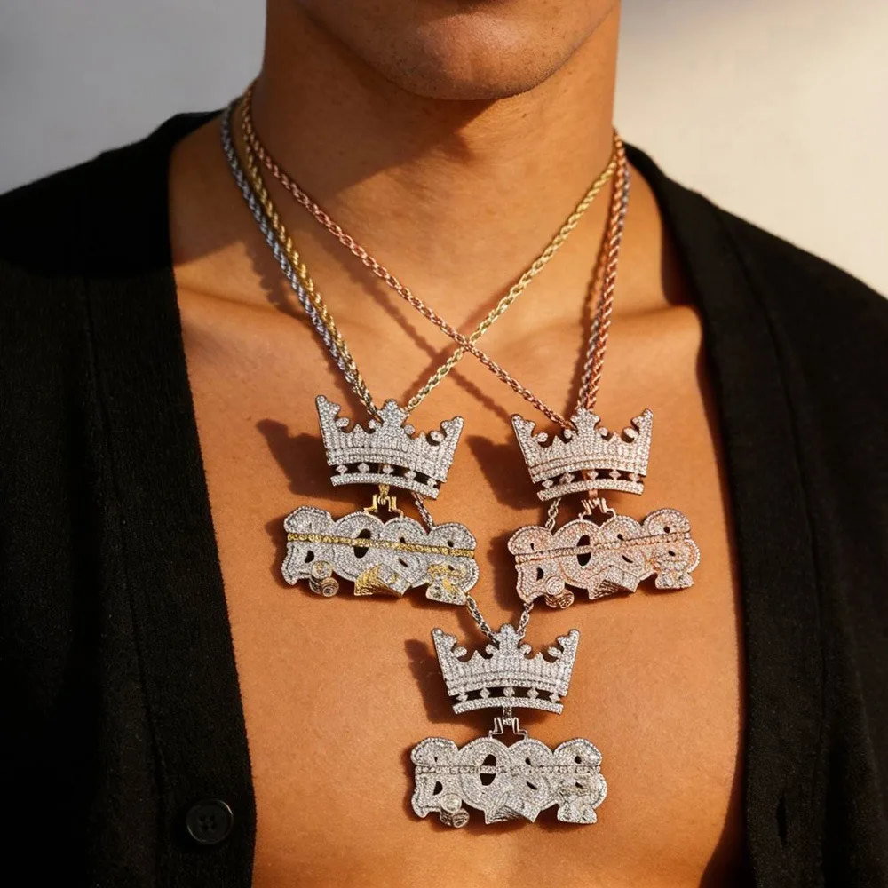 

Unisex Crown letter Inlaid Zircon Pendant Necklace, Hip-Hop Style, Street Punk Series, Suitable for Parties and Everyday Wear.
