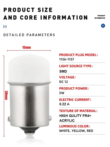 Imagen 2 del producto Luz Led de alto brillo para coche, Bombilla SMD de 1/4 piezas, P21/5W, 1157, BAY15D, 1156, P21W, Ba15S, intermitente inverso, compatible con envío directo