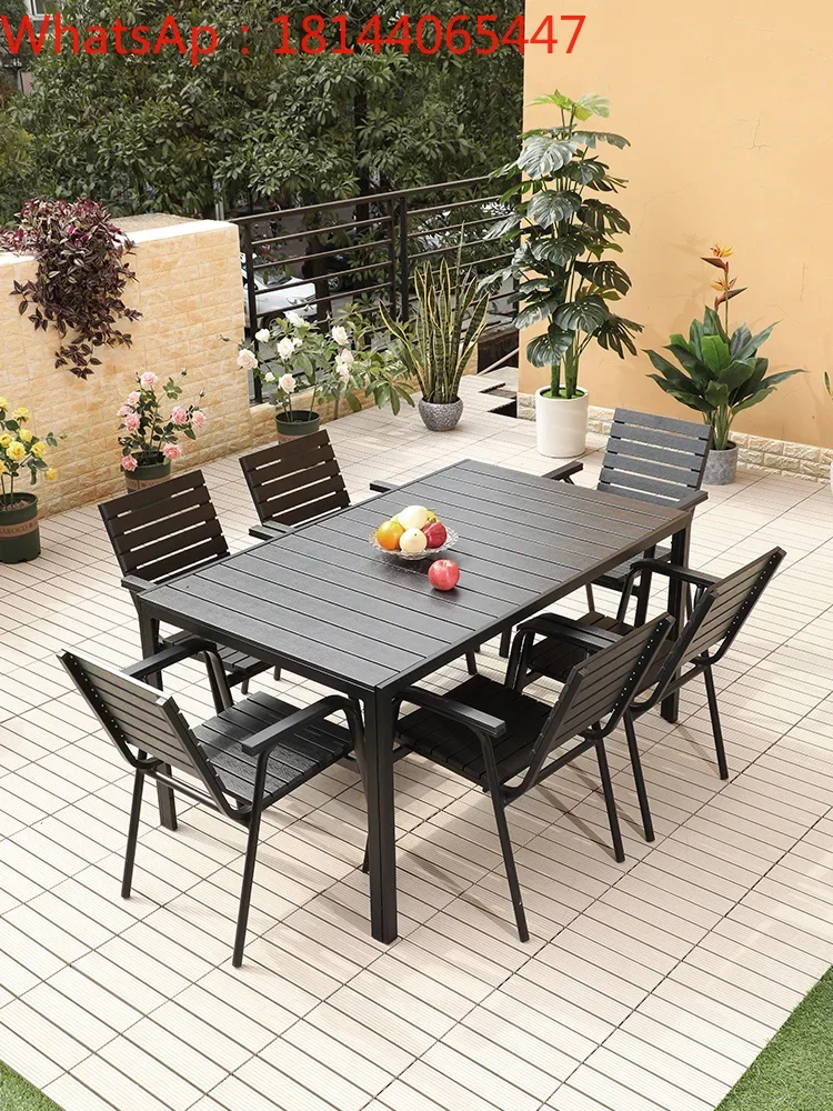 

Outdoor plastic wood tables and chairs courtyard anticorrosive wood leisure dining table garden coffee shop tables and chairs