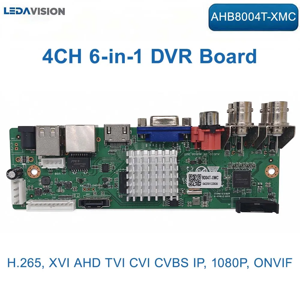 XM 4CH 6-in-1 DVR Board AHB8004T-XMC H.265 1080N XVI AHD TVI CVI CVBS IP CCTV Video Recorder Board ONVIF XMEYE APP