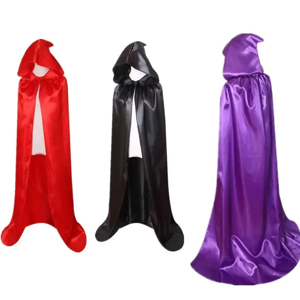 Medieval Wizard Vampire Solid Color Cloak Cosplay Costume Adult Kids Witch Hooded Cloak Halloween Carnival Party Dress Up Cape