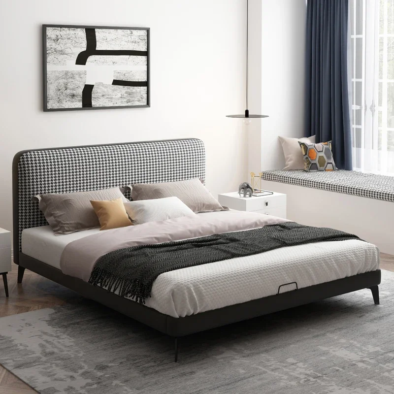 

Thousand bird lattice bed children's room light luxury boy single bed 1.5 meters solid wood fabric bed modern simple girl be