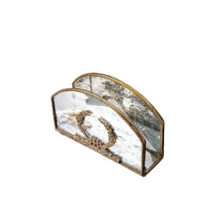 European Vintage Tissue Rack Retro Brass & Glass Napkin Organizer Anti-Oxidation Decorative Multi-Scene Paper Holder - view 6