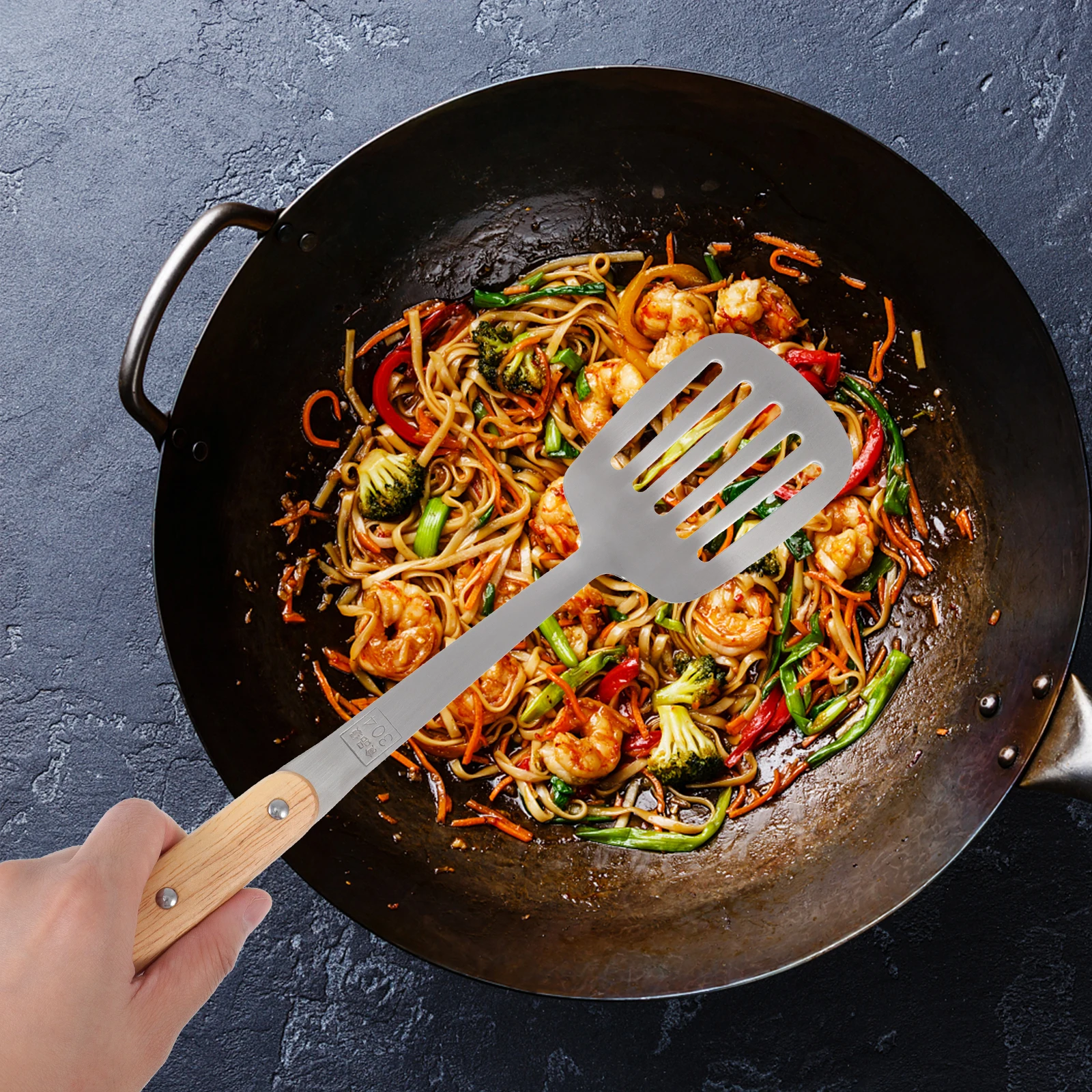 

1 set 1 Set Stainless Steel Kitchen Cookwares Corrosion Resistant Cooking Utensils Set Hanging Holes Smooth Handles Long