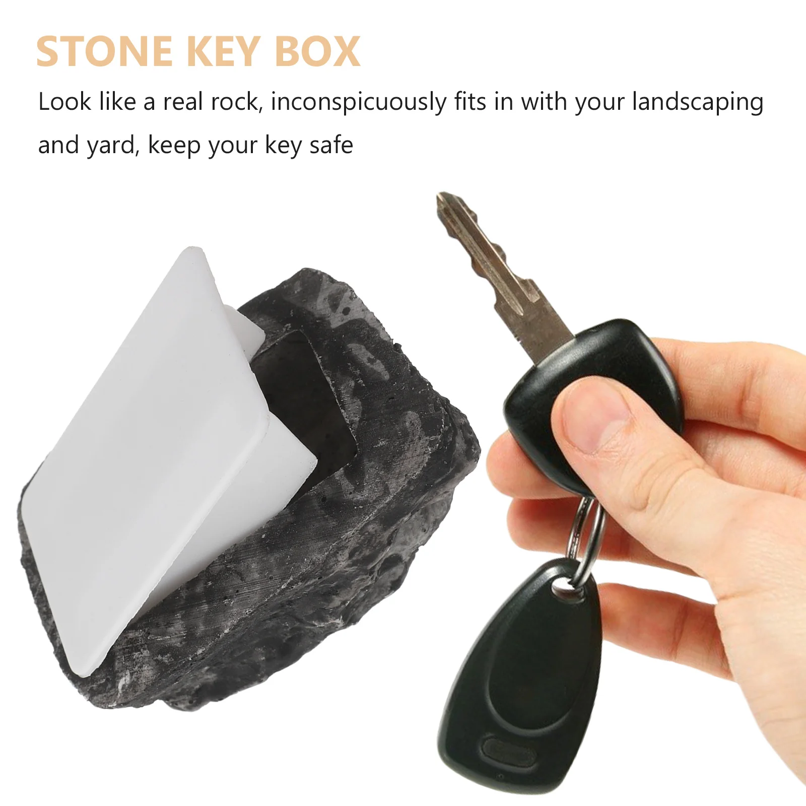 Stone-type Resin Key Box Hidden Storage Case Artificial Stone Key Hider Key Holder (Stone Cover + Stopper)