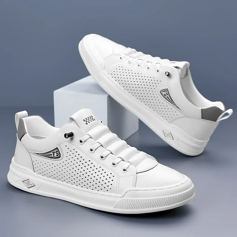 

Новая мужская кожаная повседневная обувь, модные микропористые белые туфли на плоской подошве для скейтбординга, молодежные крутые кроссовки