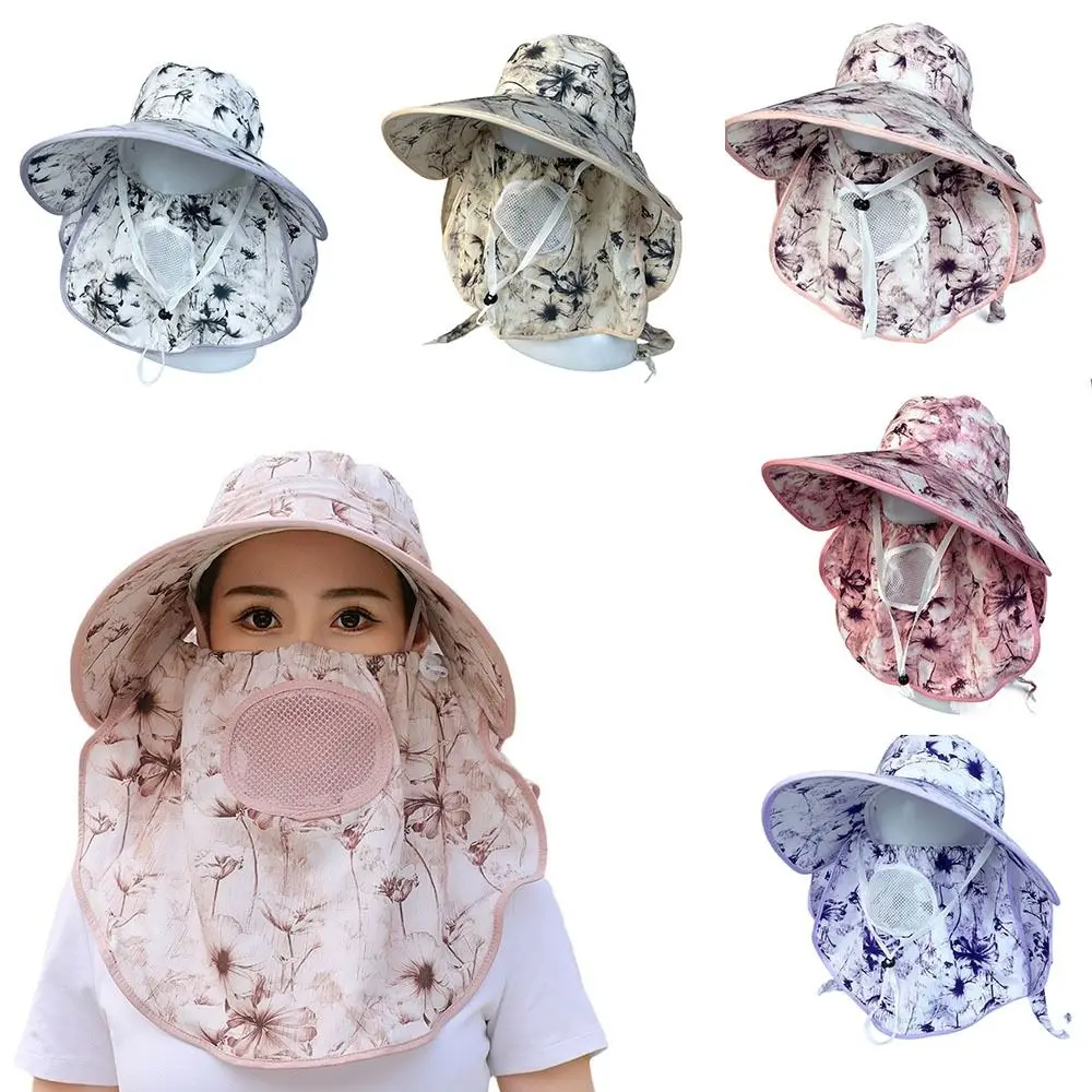 Face Neck Omnibearing Women Sun Hat Breathable Shawl integrated Picking Tea Hat UV Protection Wide Brim Mesh Sunscreen Hat