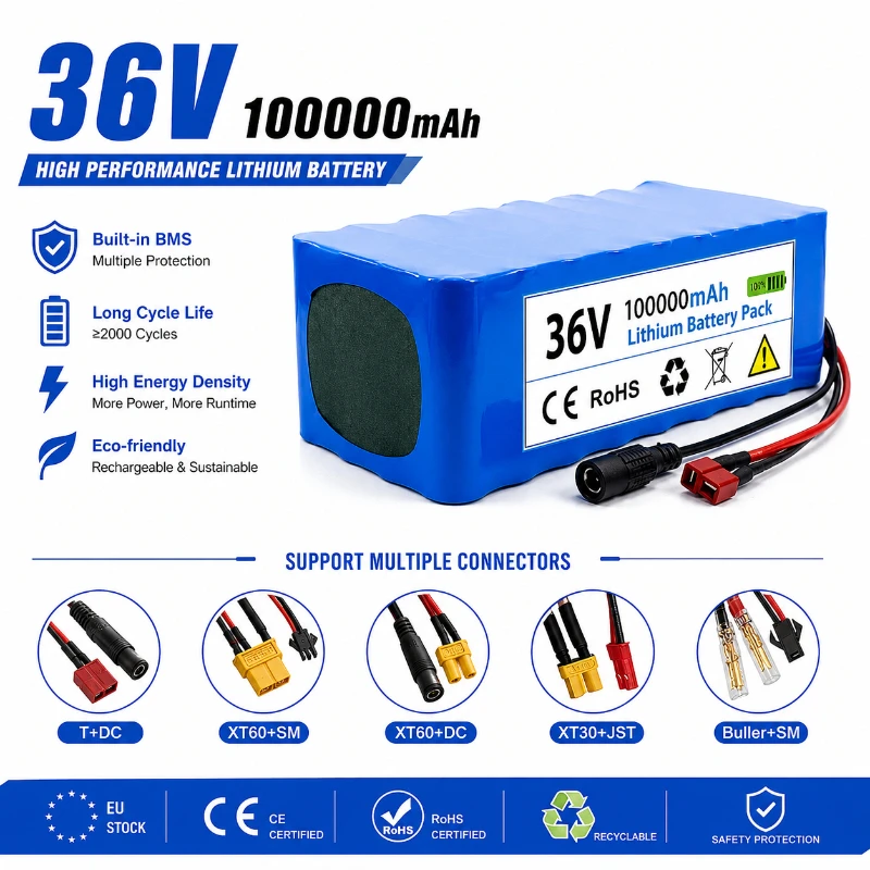 Image of 36V 100Ah Lithium-Ionen-Akkupack 10S4P 18650 Zellen Smart BMS Wiederaufladbarer Akku für Elektroroller Schneller Versand EU