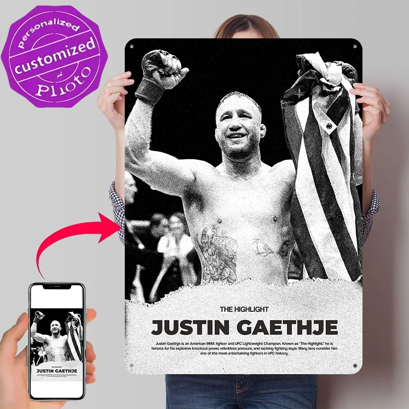 Justin Gaethje Champion 3D Texture Printed Poster Custom Vintage Metal Tin Plate Sign for Wall Art Decoration Room Office Decor
