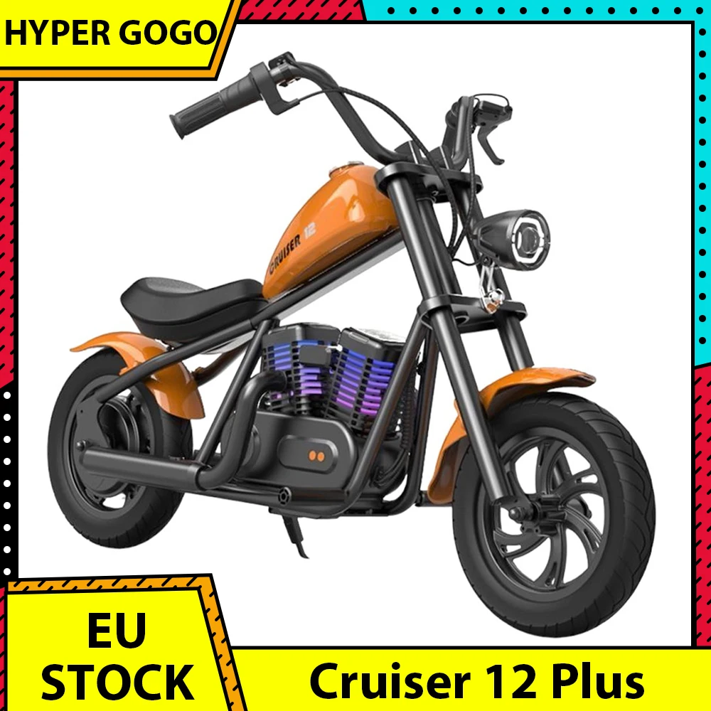 HYPER GOGO Cruiser 12 Plus Electric Motorcycle for Kids 12'' Pneumatic Tires with Speaker Simulated Fog Display 16km/h Max Speed