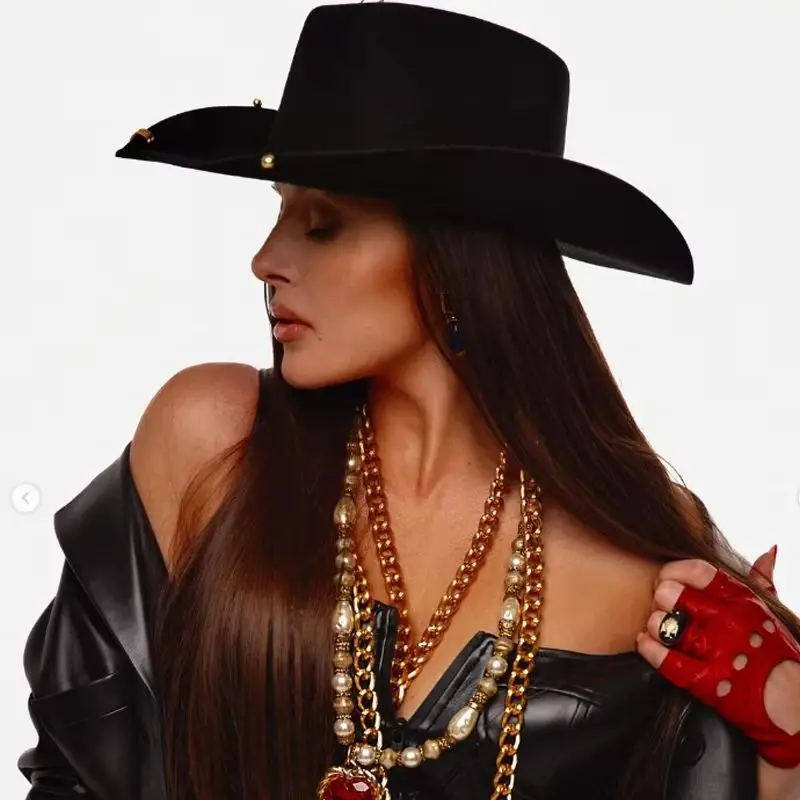 

Punk style cowboy hat with a straight top for men and women jazz cowboy hat wide brim gentleman hat wide brim hat cowboy hat