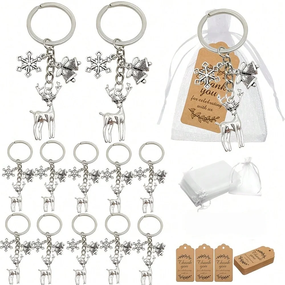 15/30 pieces - 5/10 sets - Christmas snowflake reindeer bells/winter snowflake keychains, suitable as birthday gifts