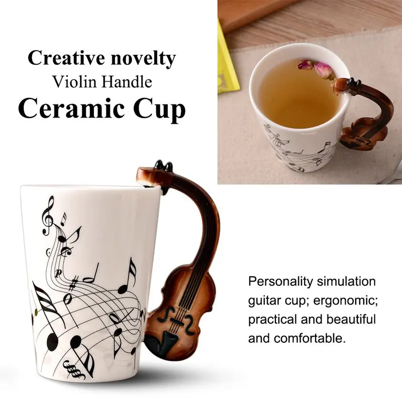 Creative Novelty Handle Ceramic Cup Free Spectrum Coffee Milk Tea Cup Personality Mug Unique Musical Instrument Gift Cup