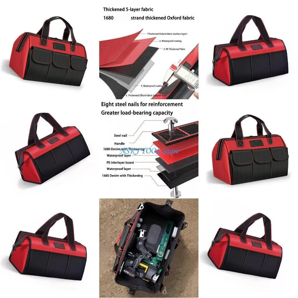 

L8RC 13/14 дюймов, сумка-органайзер для инструментов подрядчика, черная ткань, пылезащитная конструкция для профессиональных