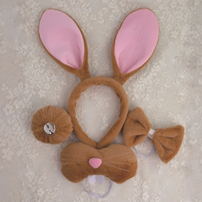 Kids Animal Costume Easter Bunnies Ear Headbands Bowtie Tail Glove 4/5/6pcs Set