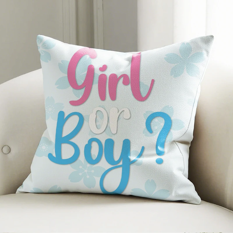 

Girl Or Boy Gender Reveal Soft Cotton Pillow Case Decorative Cushion Cover for Party Sofa Bedroom Nursery