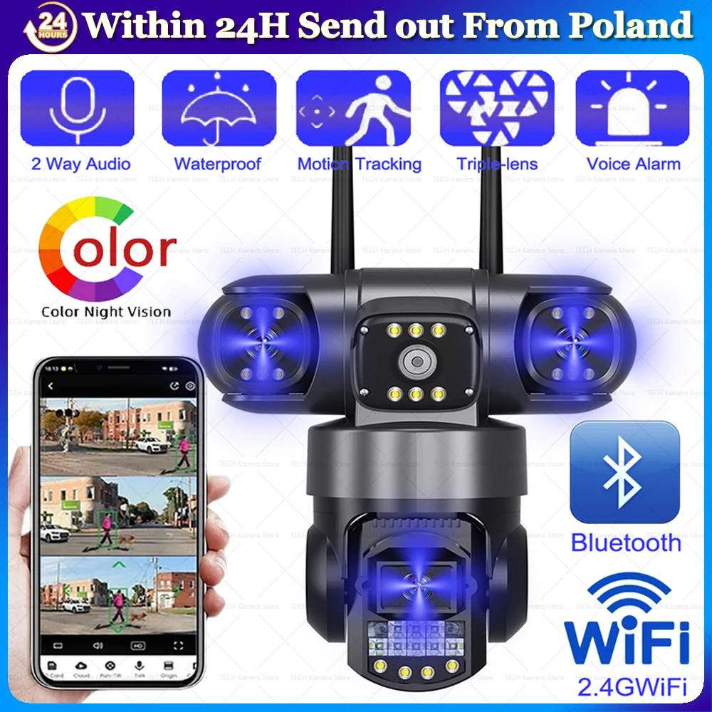 Caméras WiFi 3 objectifs, caméra réseau sans fil HD, vision nocturne, protection de sécurité domestique intelligente, caméra de surveillance extérieure étanche IP CCTV, surveillance WiFi 2.4G, suivi automatique, moniteur PTZ 360°