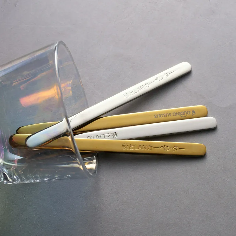 

304 Stainless Steel Stirrer Home Kitchen Tools Ice Cream Handle Creative Gold Silver Coffee Stirrer Long Handle Dessert Spoon