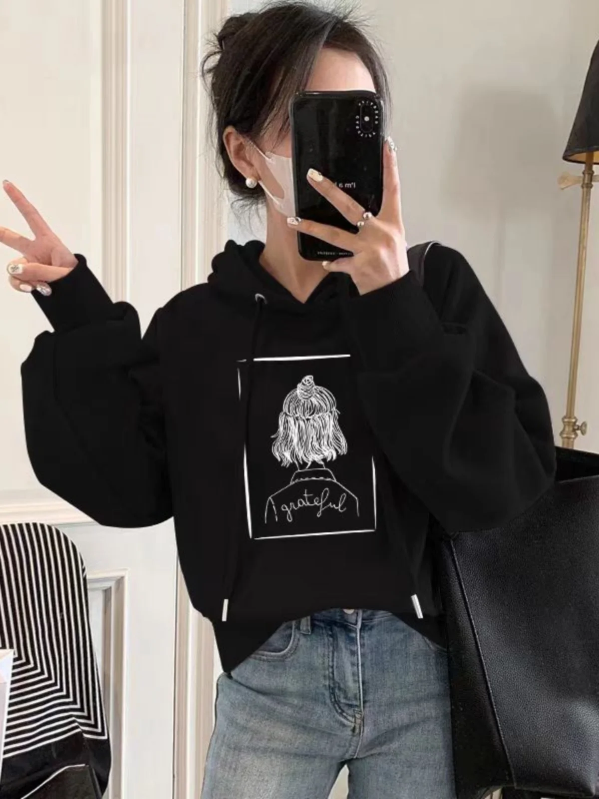 

Женская толстовка свободного кроя в корейском стиле, укороченный флисовый пуловер с утолщенным слоем, дизайнерский свитшот, осенне-зимняя новинка