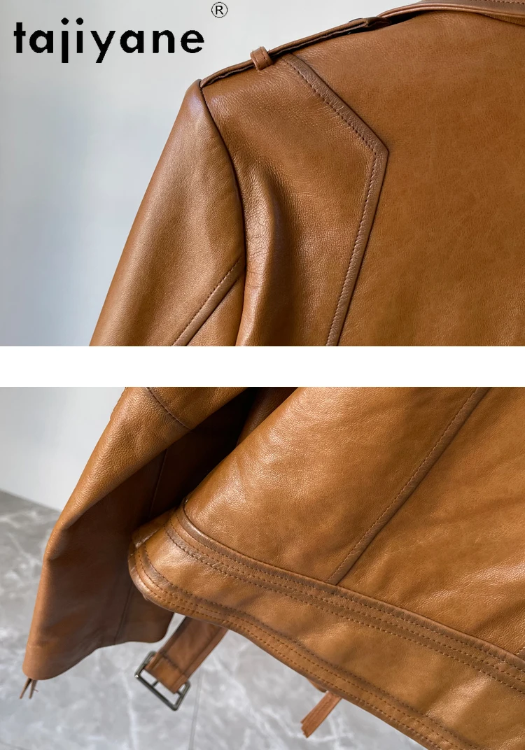 Tajiyane 2023 Real Leather Jacket Women High Quality Short Genuine Oil Wax Sheepskin Coat Motorcycle Leather Jackets Streetwear