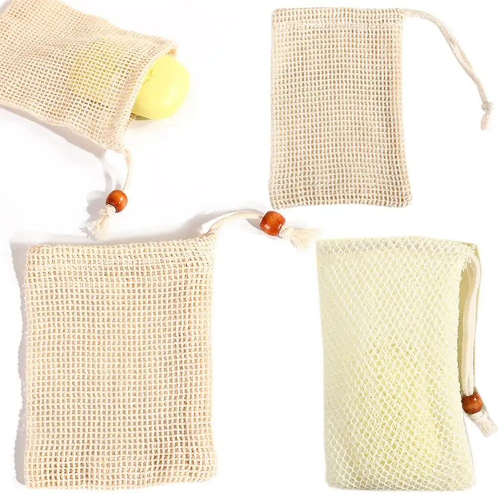 1Pc Soap Bag Mesh Pouch Bathroom Cotton Linen Soaps Saver Suitable for Bath Foaming Durable Exfoliating Soap Saver Pouch Holder