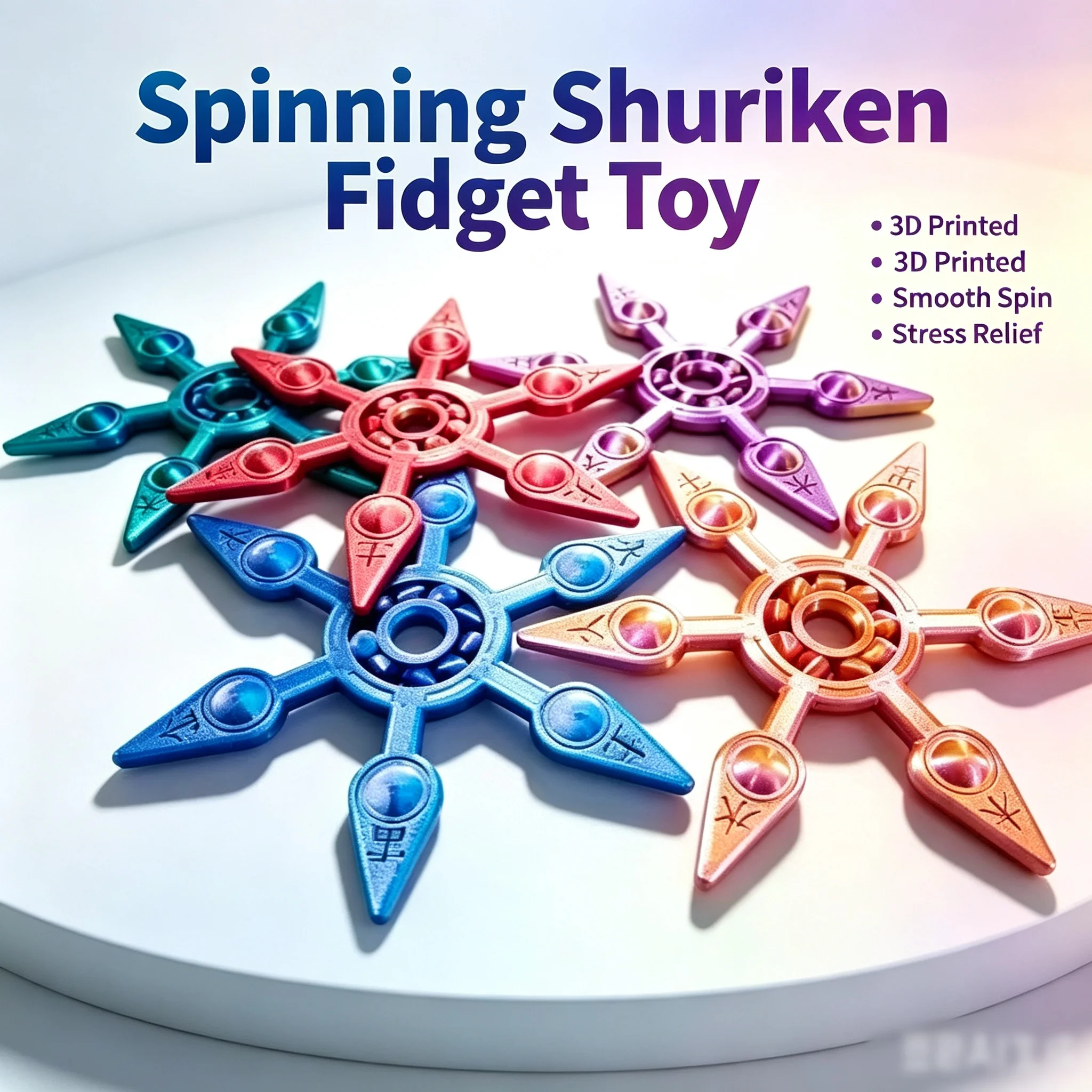 3D Printed Shuriken Fidget Spinner, Smooth Rotating Ninja Dart Hand Spinner, Stress Relief Sensory Toy for Kids & Adults, Party