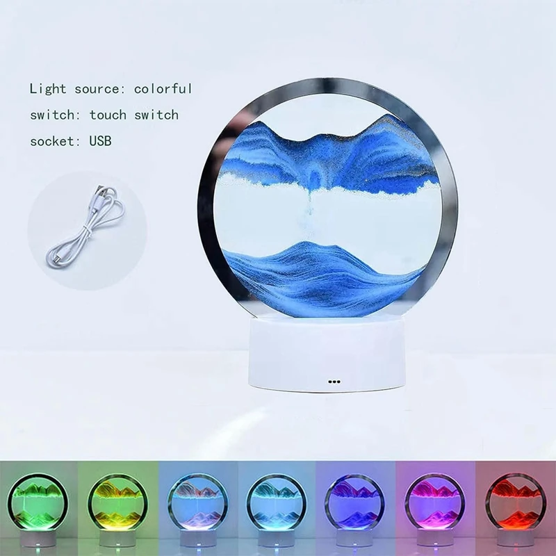 3D Flowing Sand Painting USB Table Lamp, Mobile Hourglass Deep Sea Sandscape Sand Painting Night Light,Gold Easy To Use