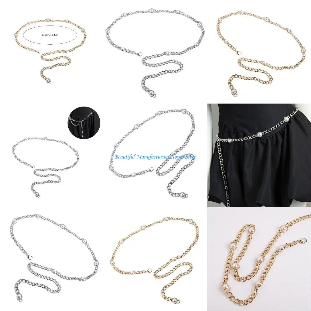 

E56A Shimmering Waist Chain for Girl Fashion Pearls Wedding Chain Decorative Belly Chain Party Chain Belt Waist Accessories