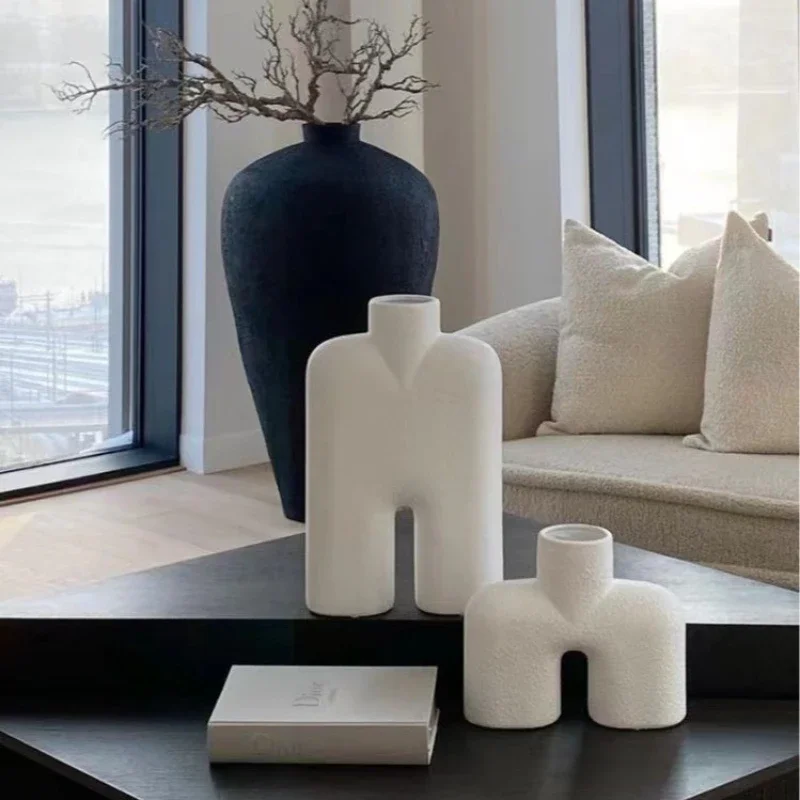 Vegetable Fired Vase Geometric Abstract Hollowing Out Ceramic Handicraft Ornaments Flower Vase Room Decoration Accessories