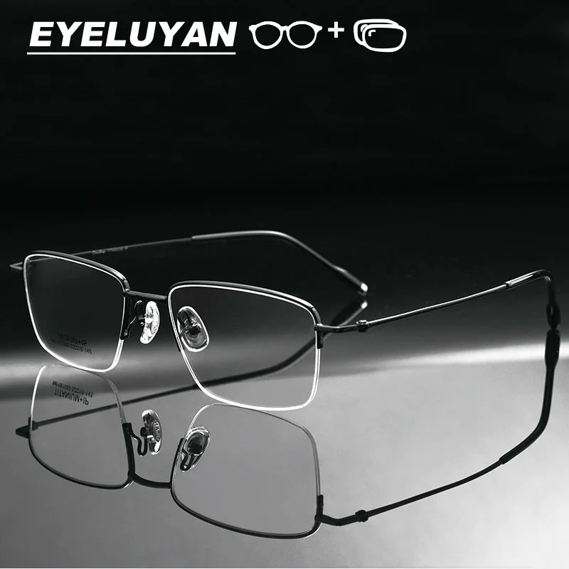 

EYELUYAN High-quality Prescription Glasses Men Anti Blue Light Eyeglasses Pure Titanium Semi-Rim Optical Frame With Diopter