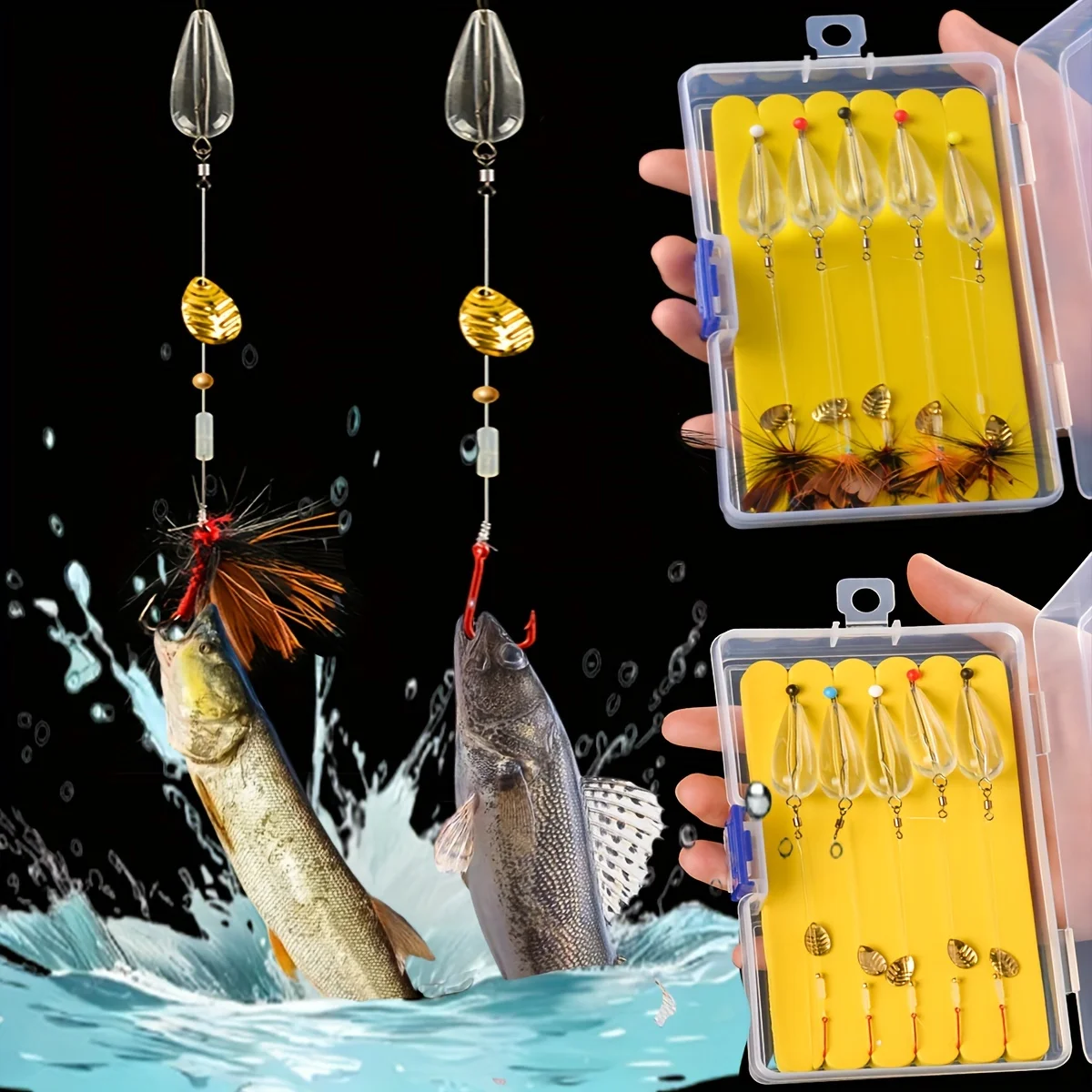 Juego de cebo de pesca con lentejuelas en forma de gota, anzuelo de mosca para mosquitos venenos, equipo de pesca, dispositivo de caída, cebo de pesca