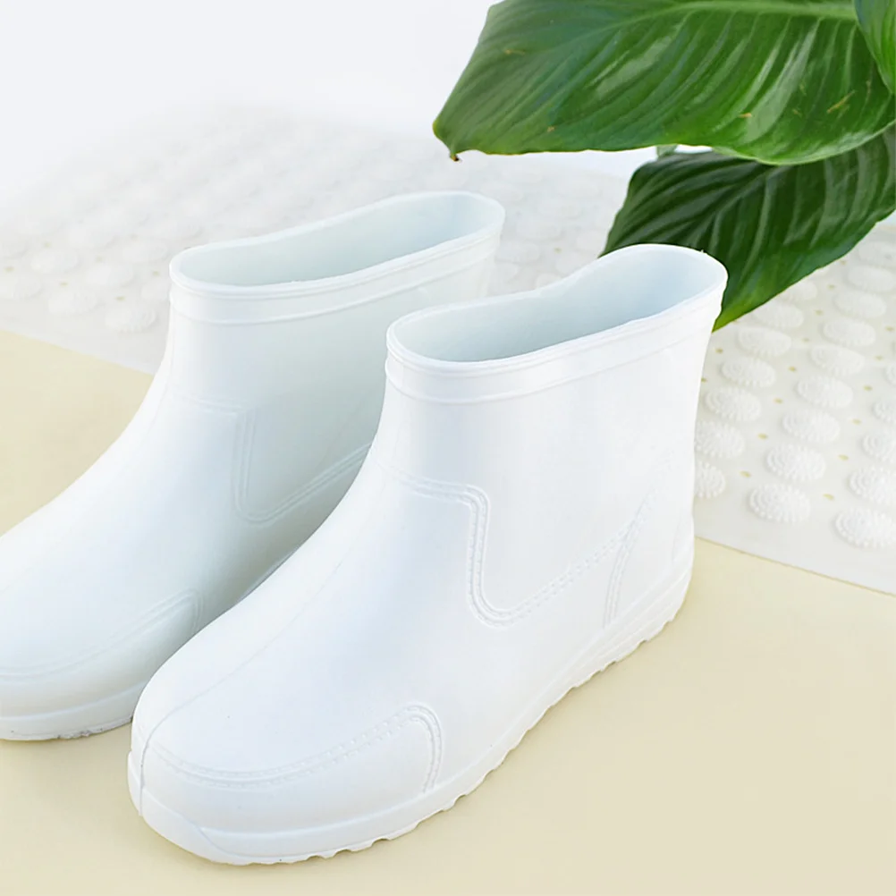1 par de zapatos para la lluvia antideslizantes, talla 45, punta reforzada blanca, tacón grueso, suela exterior resistente al desgaste, recipiente bajo para hoteles