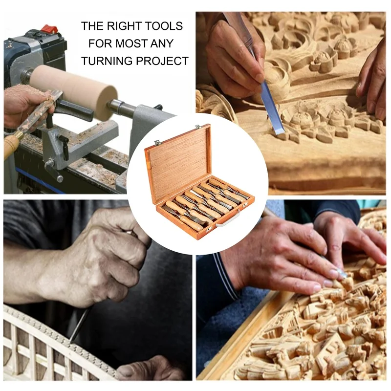12PCS Wood Carving Chisel Set Lathe Knife DIY Turning Woodworking Gouges Carpentry Tools